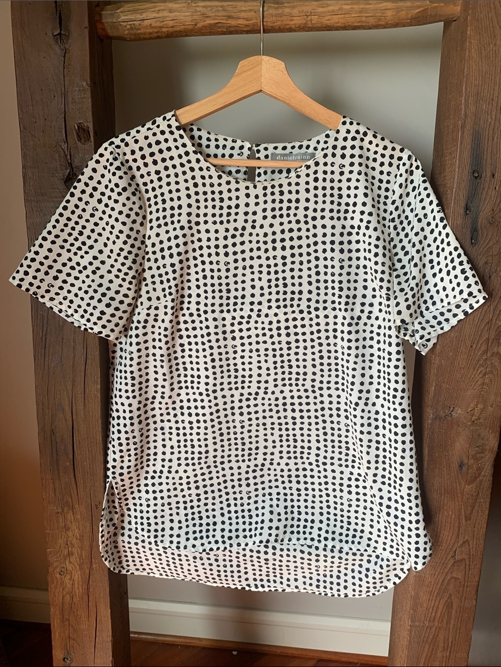 Daniel Rainn White Top with Black Dot Print - Short Sleeve Blouse